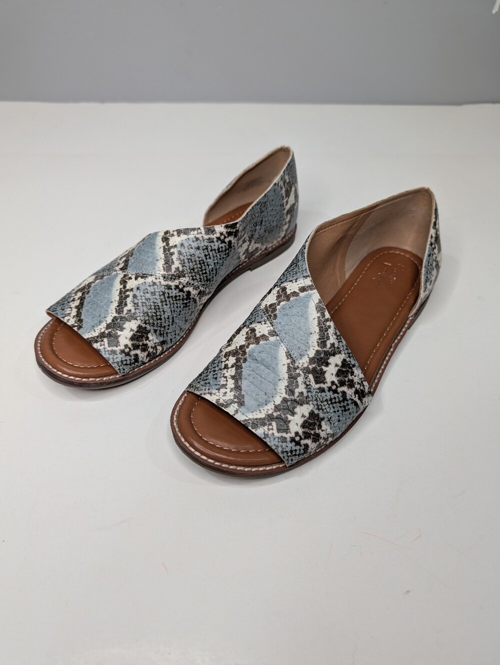 Crown Vintage Snake Print Blue Gray Open Toe Slip On Shoes Sandals Women's 8M